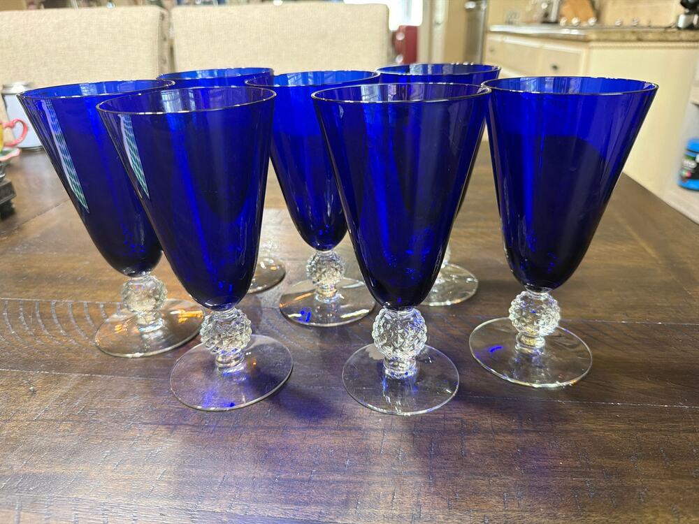 Vintage Morgantown Ritz Blue Golf Ball Champagne Tall Sherbet Glass 4 7/8"
